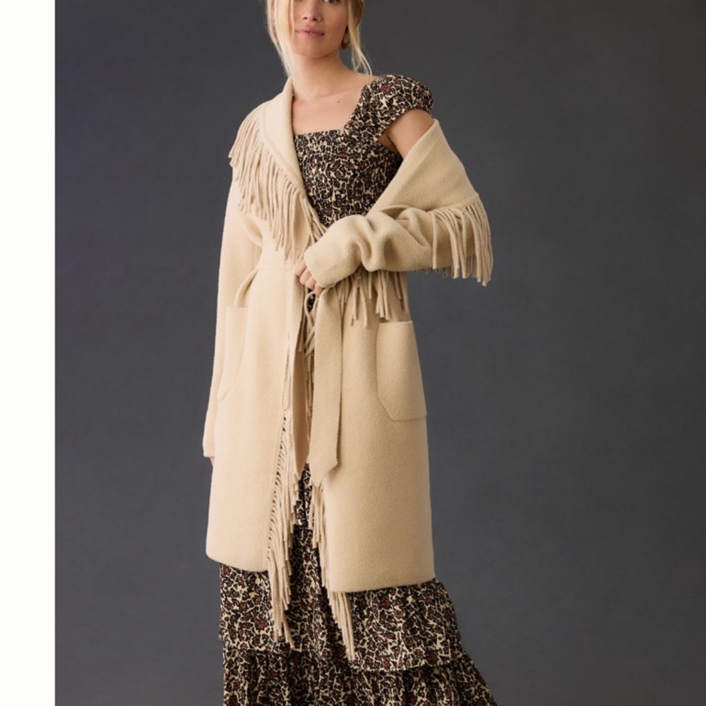 NVLT Fringed Longline Cardigan Coat